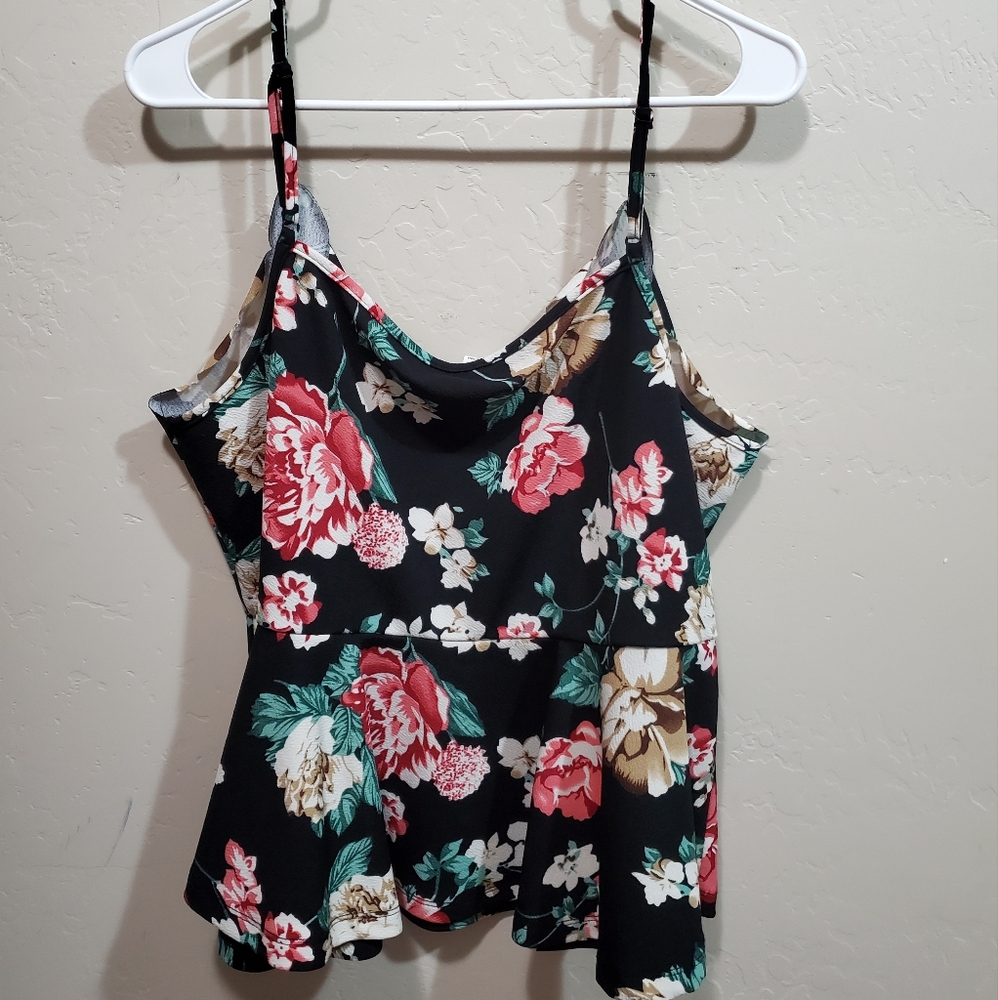 Women's plus size peplum cami top print ruffle hem sleeveless tank top - Picture 3 of 4